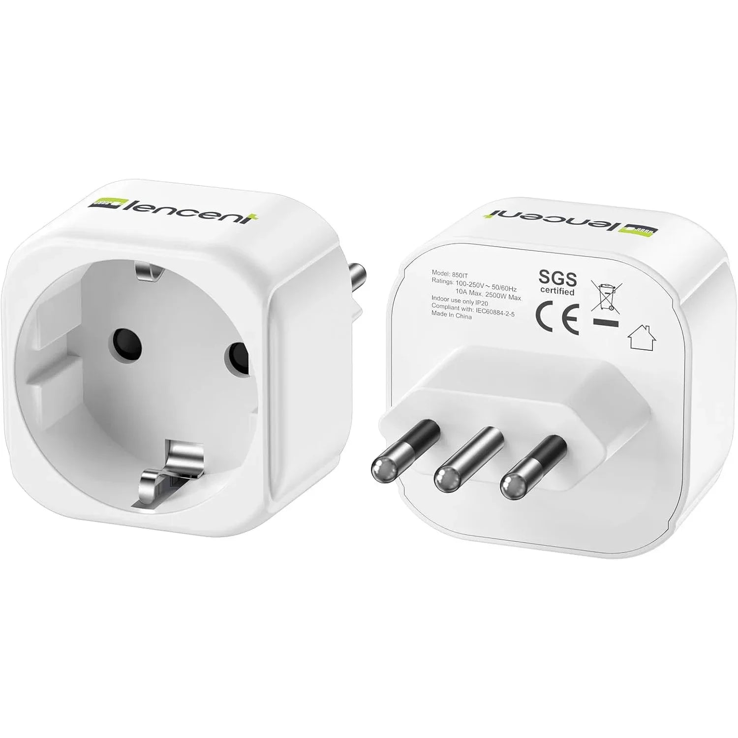 LENCENT 2-Pack Type L Travel Adapter for Italy & Uruguay - Gomix Brands Outlet